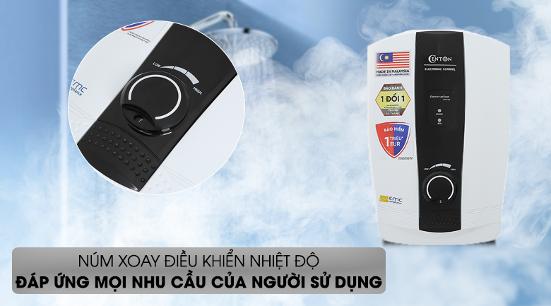 Bình nóng lạnh Centon WH8338E EMC 4500W - Núm xoay điều khiển nhiệt độ