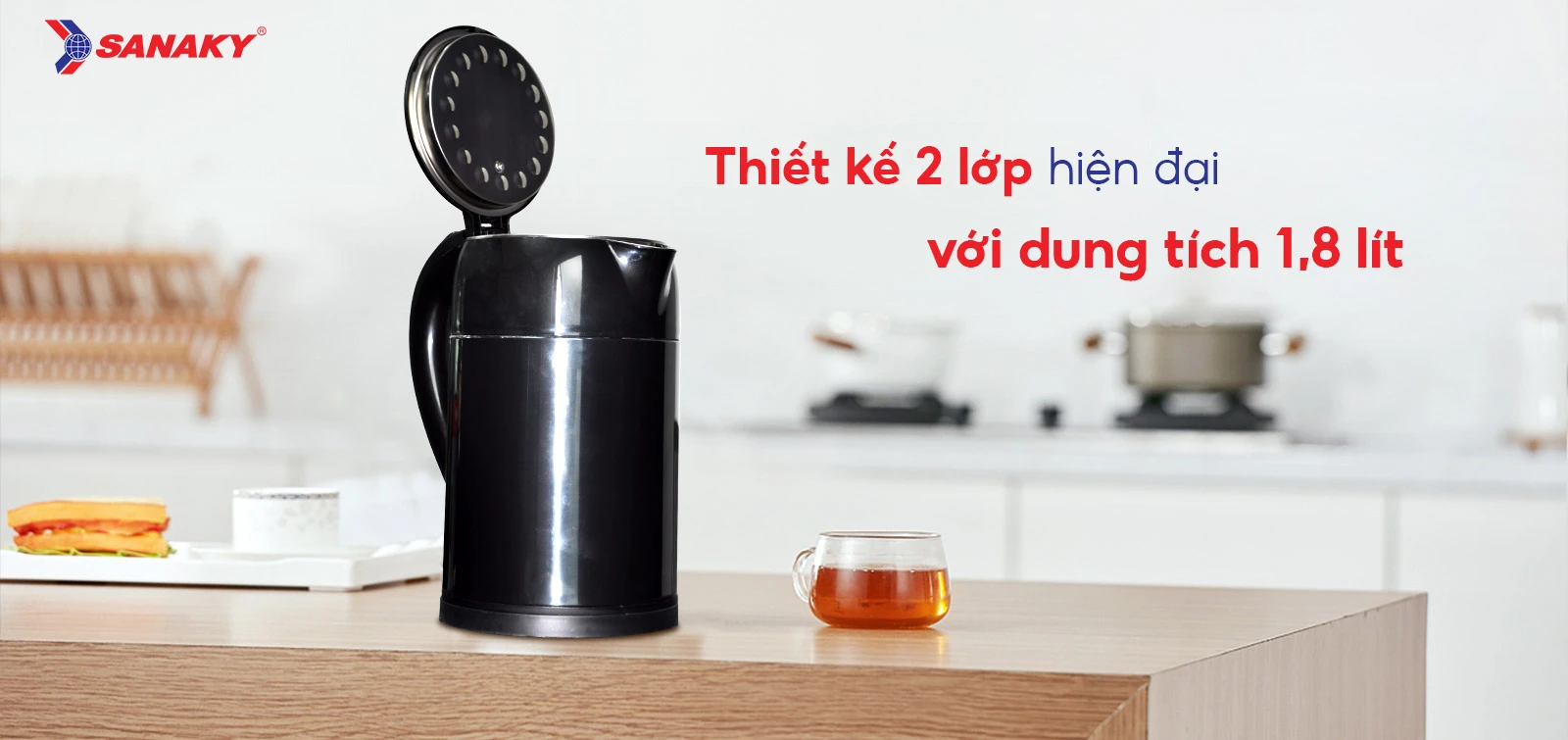 Thiết kế hiện đại 2 lớp với dung tích 1,8L