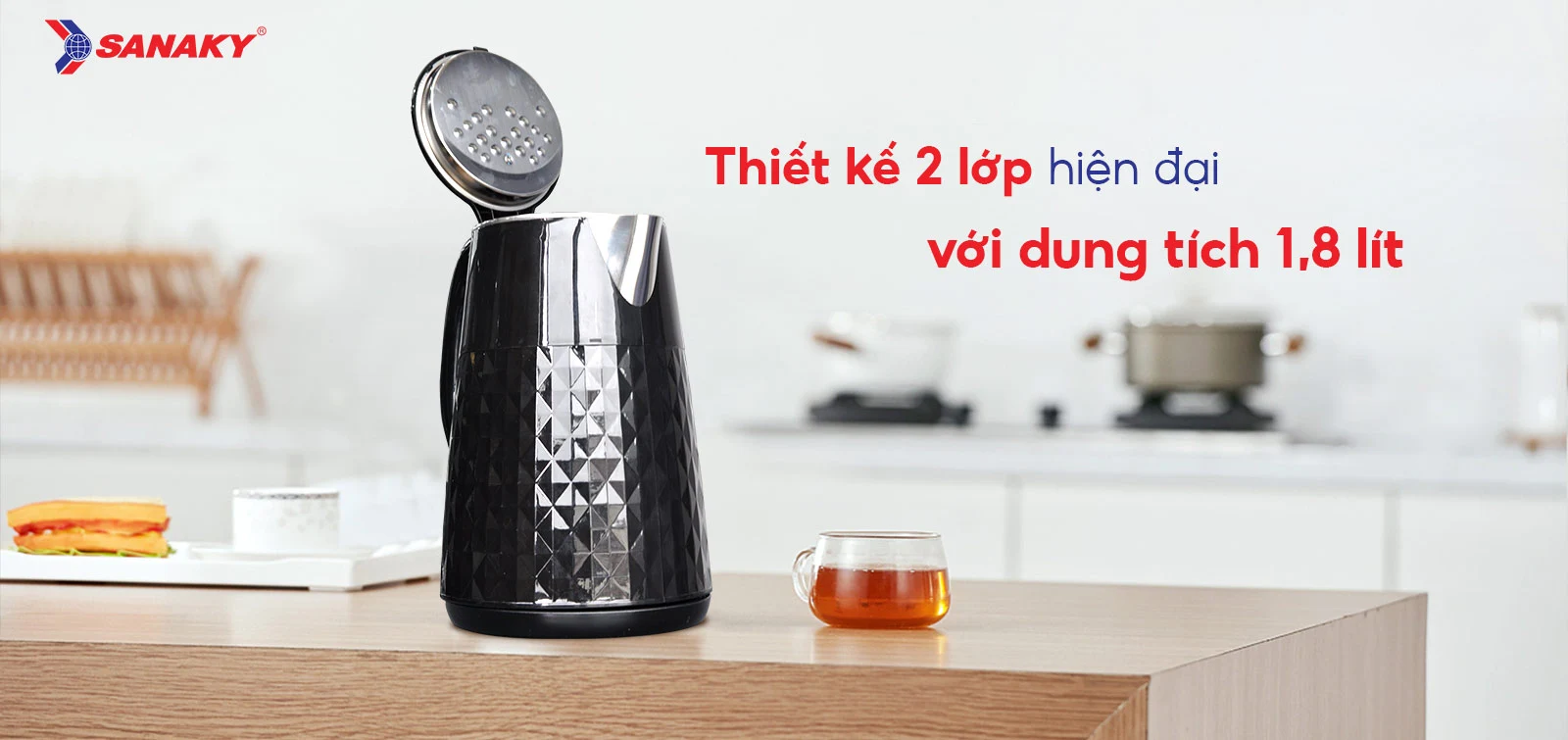 Thiết kế hiện đại 2 lớp với dung tích 1,8L