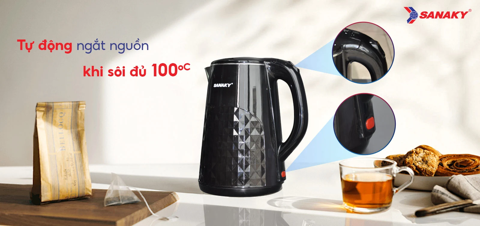 Tự động ngắt nguồn khi sôi đủ 100 độ C