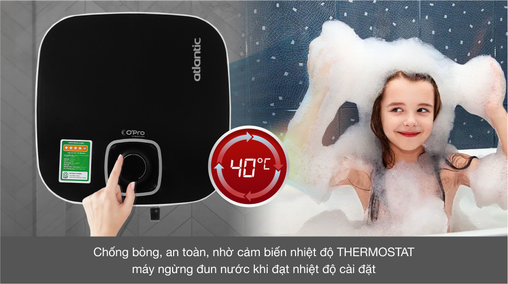 Bình nóng lạnh gián tiếp Atlantic 15 lít 2500W NANTO PLUS SWH 15A M-N2 - Cảm biến Thermostat