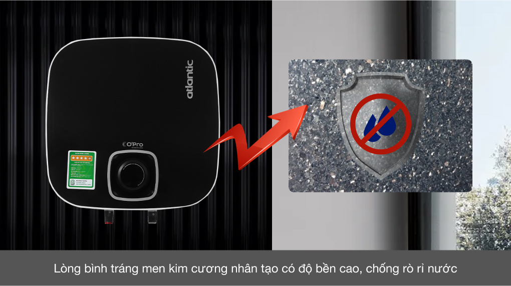 Bình nóng lạnh gián tiếp Atlantic 15 lít 2500W NANTO PLUS SWH 15A M-N2 - Lòng bình tráng men kim cương