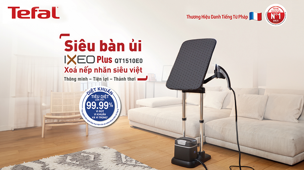 Diệt khuẩn - Bàn là hơi nước đứng Tefal IXEO Plus QT1510E0 2980W Diệt khuẩn - Bàn là hơi nước đứng Tefal IXEO Plus QT1510E0 2980W