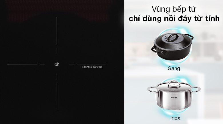 Bếp từ hồng ngoại Junger SIS-68 - Vùng bếp từ chỉ dùng được các nồi có đáy từ tính Bếp từ hồng ngoại Junger SIS-68 - Vùng bếp từ chỉ dùng được các nồi có đáy từ tính