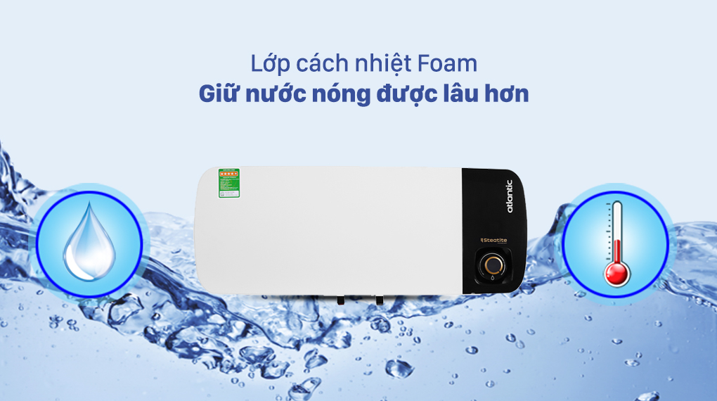 Bình nóng lạnh gián tiếp Atlantic 30 lít 2500W Neo Max SWH 30H M-2 833023 - Lớp Foam cách nhiệt, giữ nhiệt lâu hơn