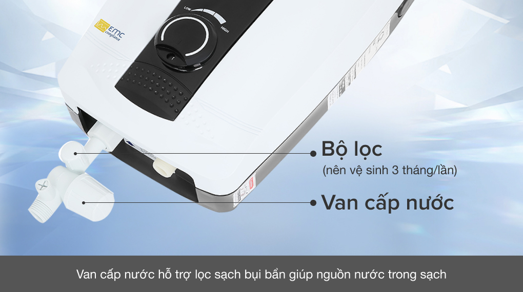 Bình nóng lạnh Centon WH8338E EMC 4500W - Van khóa với tính năng lọc bẩn