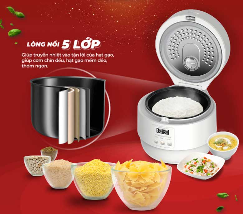 Nồi cơm điện tử Sharp KS-COM100DV-WH - Lòng nồi 5 lớp dày dặn