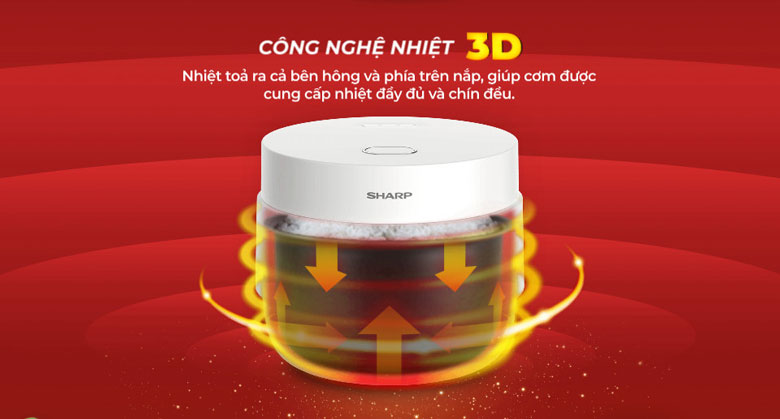 Nồi cơm điện tử Sharp KS-COM100DV-WH - Công nghệ nhiệt 3D tiên tiến
