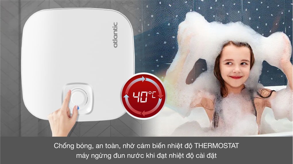 Bình nóng lạnh gián tiếp Atlantic 15 lít 2500W NANTO LITE SWH 15A M-N1 - Chống bỏng nhờ cảm biến thiệt Thermostat
