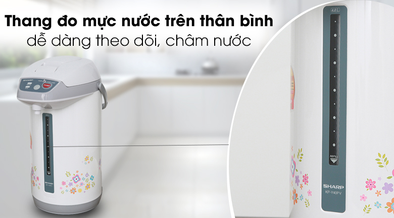 Thang đo Bình thủy điện Sharp KP-Y40PV-CU 4 lít Thang đo Bình thủy điện Sharp KP-Y40PV-CU 4 lít