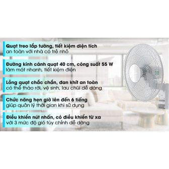 Quạt treo tường Toshiba 3 cánh F-WSA20(H)VN 55W new 2026